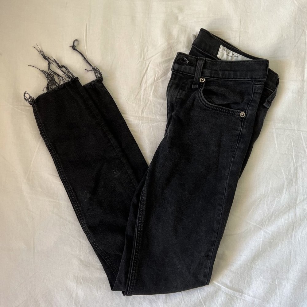 Rag and Bone Raw Hem Ankle Skinny Jeans Black NWT